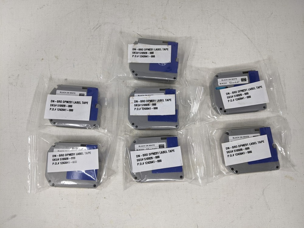 Label Tape M-K231 8m Tape 12mm 0.47 in. Black on White 510920-000 DN-BRO -7 Pack