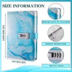 Diary with Lock, A5 Lockable Journal, PU Leather 8.6×5.9 inches, Sky Blue