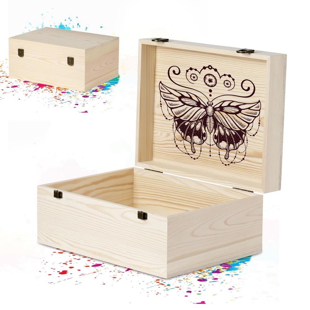 BeNiNat 2 Pack Unfinished Wood 14 x 10.4 x 6.5 inch+12 x 9×4.9inch, Nature