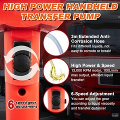 2480W Electric Fuel Transfer Pump, 110V 13000RPM, Includes 3M Steel Wire Hose +