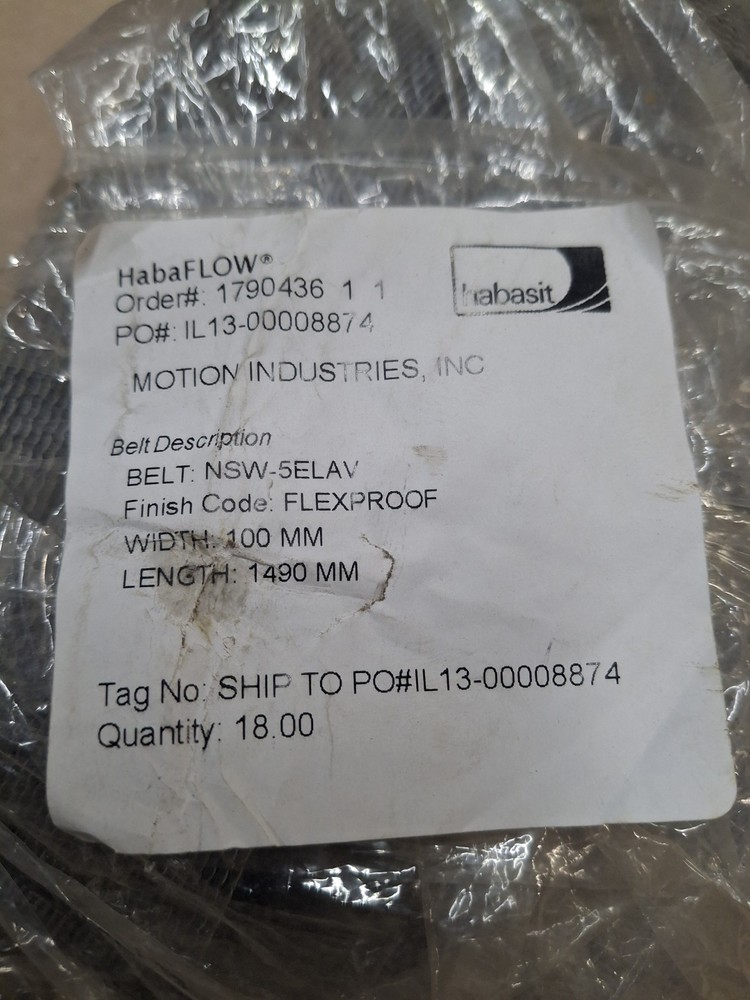 Lot of 18 New Habasit HabaFLOW NSW-5ELAV Conveyor Belts 100mm x 1490mm Flexproof