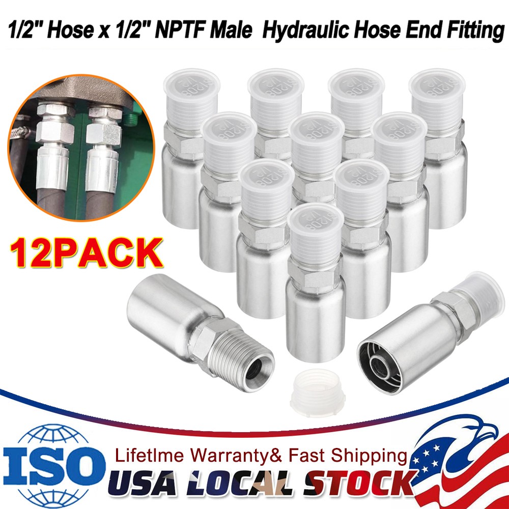 12pcs 1/2″ NPTF Hydraulic Hose End Fittings, 1/2″ I.D. Hose x 1/2″ NPTF Male A++