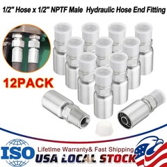 12pcs 1/2″ NPTF Hydraulic Hose End Fittings, 1/2″ I.D. Hose x 1/2″ NPTF Male A++