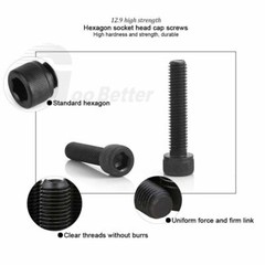 M2 M2.5 M3 M4 M5 Allen Bolt Hex Socket Cap Screws Black Steel 12.9 DIN912 Coarse