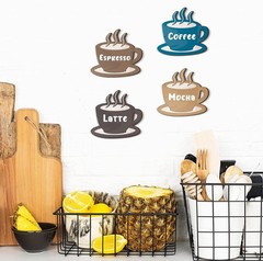 Blulu 4 Pieces Coffee Wooden Wall Art Decor Cup Signs Black