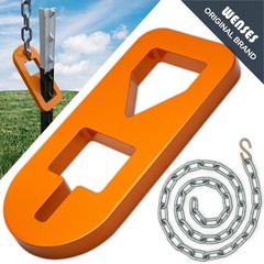 Wenses Original T-Post Puller Plate Tool with Short Chain, Heavy Duty Steel