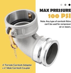 90 Degree Elbow Type DA Cam Camlock and Groove Hose Fitting 4″ Femalex 4″ Male