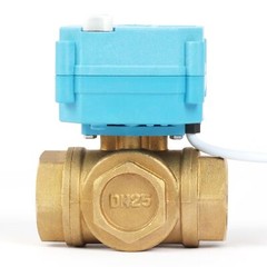 U. S. Solid 3 Way T Type Motorized Ball Valve w/ Hand Wheel 1in Brass 9-24V