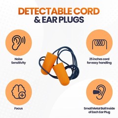 10-100 Pair Ear Plugs Metal Detectable Foam Individually Wrapped Soft for Work