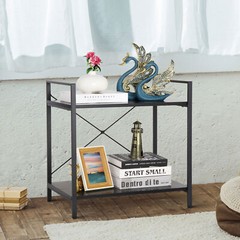 2-Shelf Durable Bookcase Steel Frame Bookrack Mini Retro Display Bookshelf Black