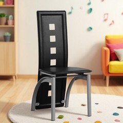 4pcs Dining Chairs – High Back Square Cutout Design, Chrome Legs & PU Leather