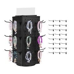 Rotating Pegboard Display 4-Sided Spinning Peg Board Display with 24 Hooks Black