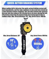 11FT Self Retracting Lifeline Web SRL Fall Arrest Safety Lanyard Swivel Snap