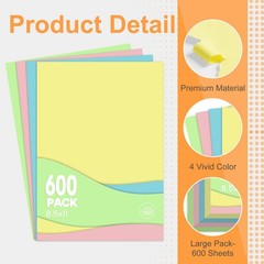 Colored Copy Paper 8.5×11 Inches, 600Sheets Letter Size Pastel Colored Paper …