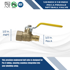 1 Piece 1/2 PEX A FEMALE BALL VALVE, 1/2 EXPANSION X 1/2 FNPT VALVE, F1960