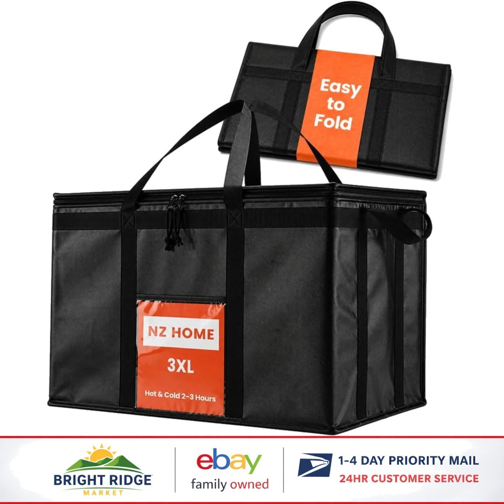 Durable Insulated Bag for Food Delivery, Reusable Cooler with Slip Pocket
