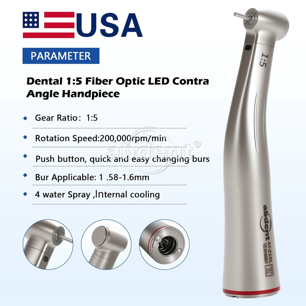 AbDent 1:5 Optic LED Contra Angle Increasing Handpiece Fit NSK Electric Motor