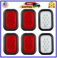 6Pcs 5×3 Rectangle LED Stop/Turn/Tail/Brake & Backup 4 Red + 2 White