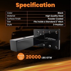 3 Position Pintle Hitch Mount Plate for 2″ Hitch Steel 20000 lbs Capacity