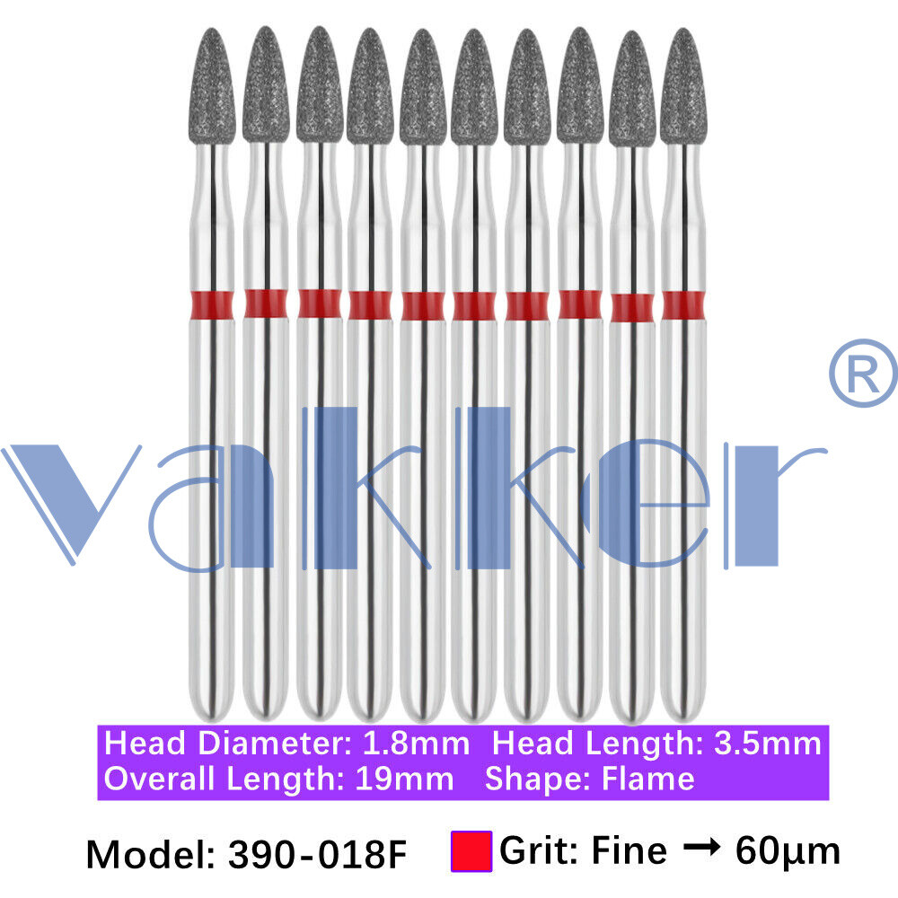 Vakker 10pc/pk Dental Diamond Burs Flame Shape Diamond Bur