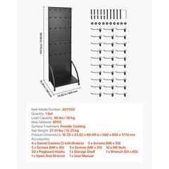 Pegboard Display Stand with 30 Hooks Pegboard Panels Display with a Plate Black