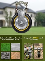 Farm Gate Wheel Kit – 2 Pack, 6” Metal Gate Support Wheels with Clamps & Screws