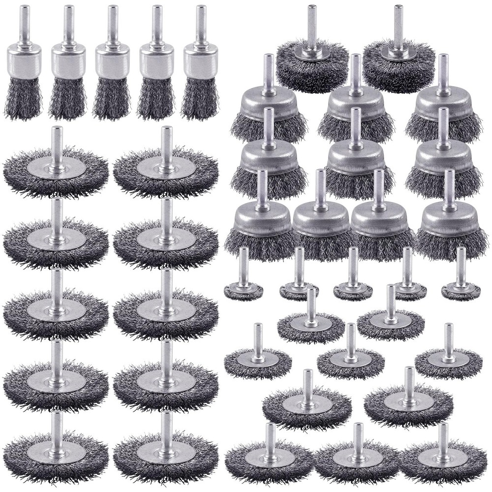 Rocaris 42 Pack Carbon Steel Wire Wheel Brush Set with 0.25 inches, Grey