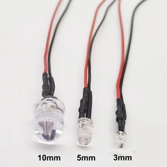 10x UV/Purple LED Light Single Bulb Wired Resistor 5-12V 10mm Large Round Clear