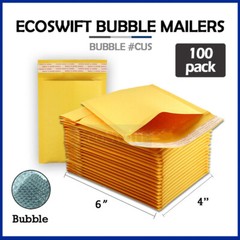 100 #0000 4 x 6 ECOSWIFT SMALL SELF SEAL KRAFT BUBBLE MAILERS PADDED ENVELOPES