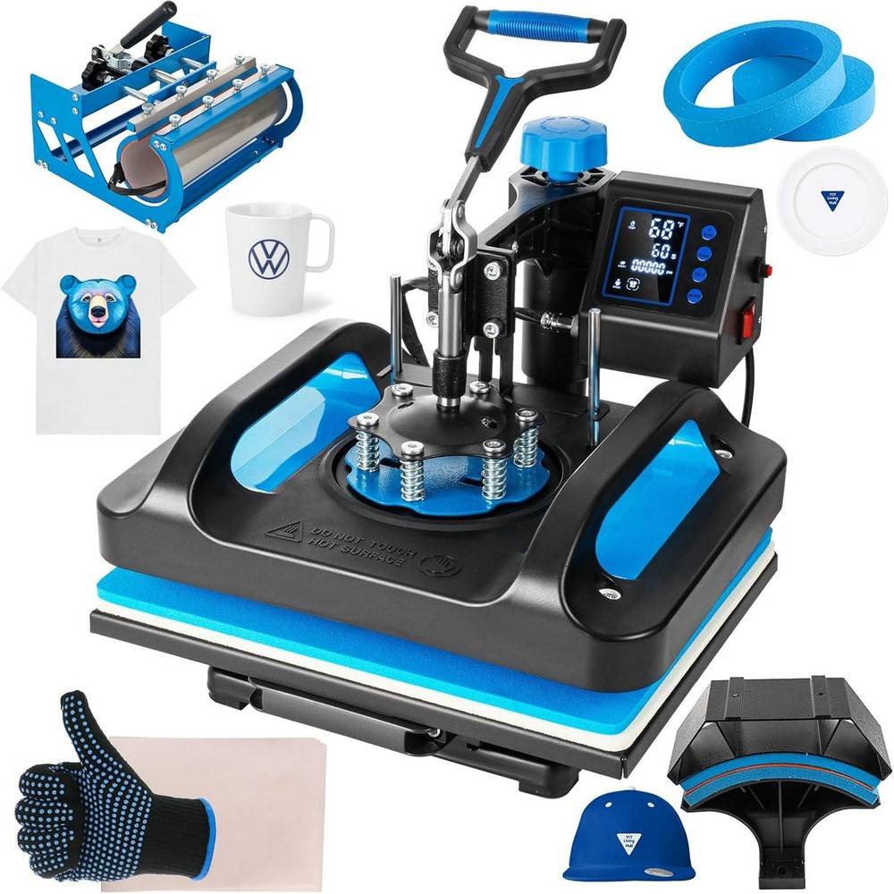 5 in 1 Heat Press Machine 15″x12″ Swing Away Digital Transfer T-Shirt Mug Hat