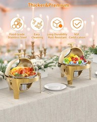Gold Round Roll-Top Chafing Dish Set Commercial Stainless Steel Buffet Warmer
