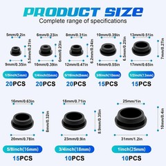 80/125 Premium Black Rubber Plugs for Round Hole Assorted Sizes Car & Furniture