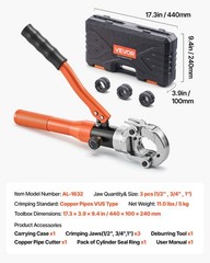 VEVOR Copper Pipe Crimper Hydraulic Driven Pro Press Tool with 1/2″ 3/4″ 1″ Jaws