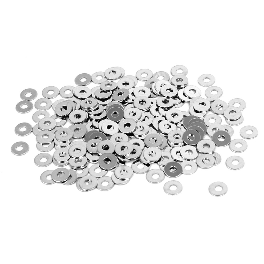 200PCS M1.4 x 4mm x 0.3mm Nickel Plated Flat Washers Gaskets Spacers Silver