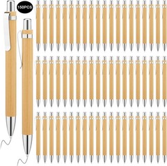 150pcs Bamboo Ballpoint Pens Bulk Wooden Retractable Black Ink 1mm Writing USA