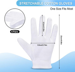 100% Cotton Gloves, 6 Pairs White Cotton Gloves for Dry Hands Sleeping Moisturiz