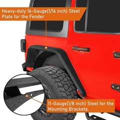 2018-2026 Jeep Wrangler JL Rear Steel Flat Fender Flares Textured Black 2PCS