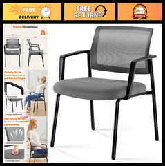 Stackable Reception Chairs with Mesh Back & Upholstered Cushion, Metal Frame, Gr