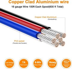 16 Gauge Wire 600FT, 16 AWG Auto 100ft Each Spool, 6 Colors Copper Clad Aluminiu