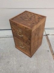Vintage Industrial Mission Style Oak Wood Filing File Cabinet 2 Drawer Brass K35