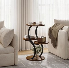 4-Tier S-Shaped Round Side Table – Rustic Brown End Coffee Accent Sofa Table