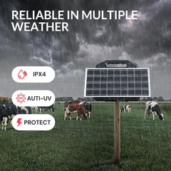Portable 60 Miles Solar Electric Fence Charger for Livestock Horses Cattle Sheep