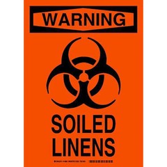 BRADY 14684 Warning, Soiled Linens, 14 in x 10 in, Rectangle, Plastic, 14684