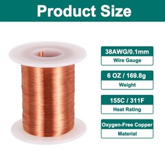 38 AWG Magnet Wire, 6 OZ/169.8g Enameled Copper Wire, 155C(311F)