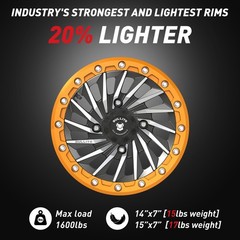 15×7 UTV ATV Wheel Satin Black Orange Beadlock 4×156 5+2 Polaris RZR 1000 XP