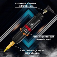 Tattoo Gun Kit for Beginners, Rotary Pen with Power Supply, Black