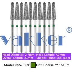 Vakker® 10pc/pk Diamond Burs Round Long Round End Taper Diamond Bur