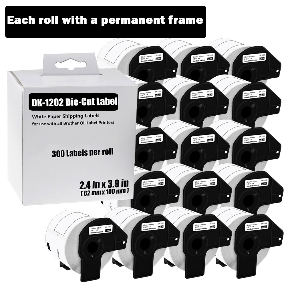 62mmx100mm 16ROLLS Shipping Label 2-3/7″ x 4″ Compatible Brother QL-1100 DK-1202