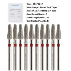 10pcs/pk Dental Diamond Round End Taper Burs 856/024F Fine Grit FG Friction Grip