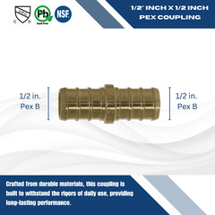 25 Pcs. 1/2″ Pex Coupling – Lead Free Brass, Half Inch Crimp Coupling 23-3-4=25